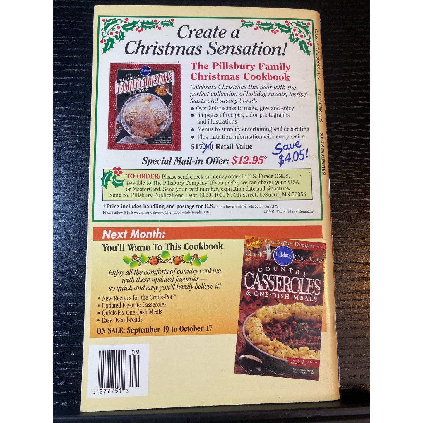 Pillsbury Classic Cookbook Booklet Meals In Minutes September 1995 Issue