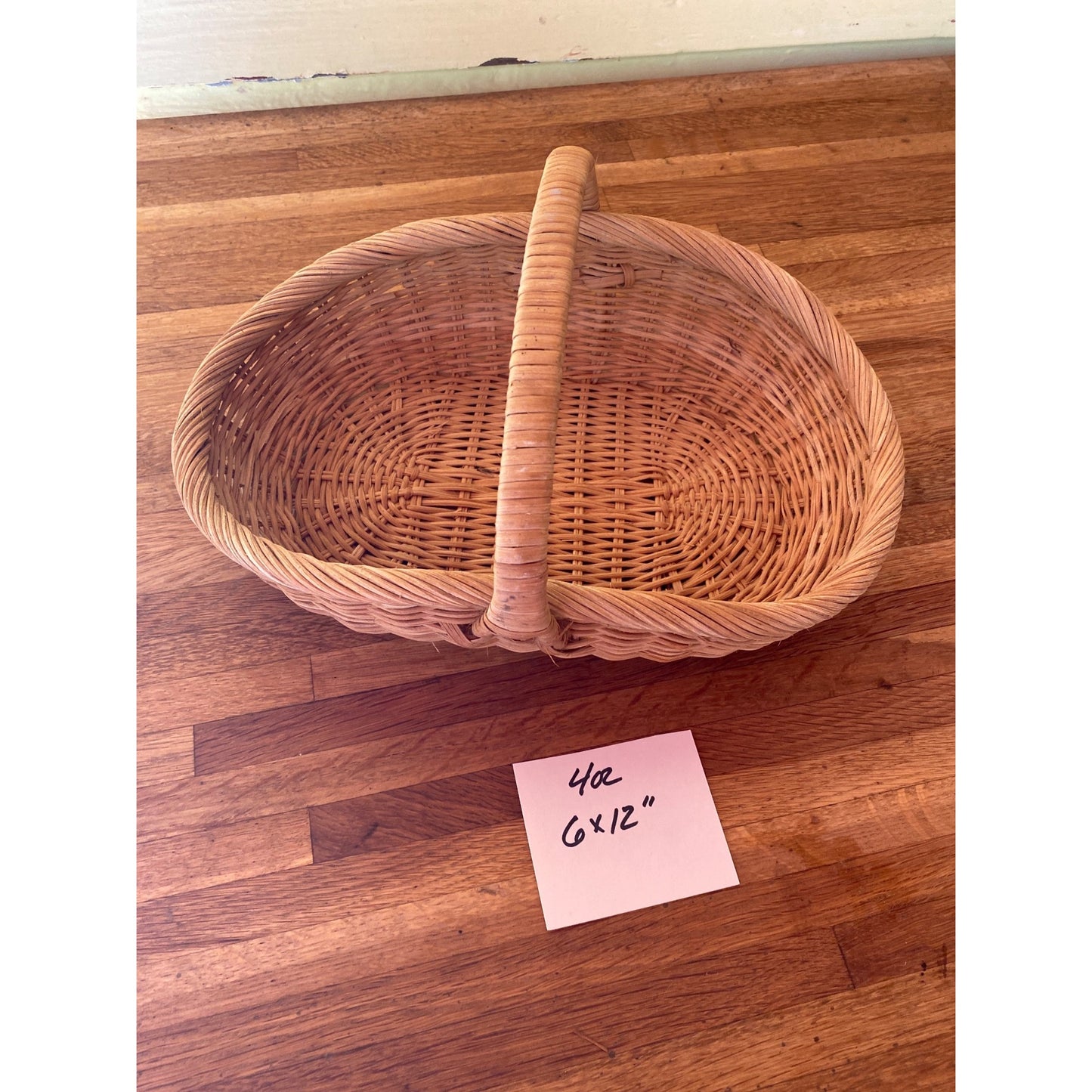 Wicker Woven Basket With Handle - Oval Shaped Storage Or Display Piece