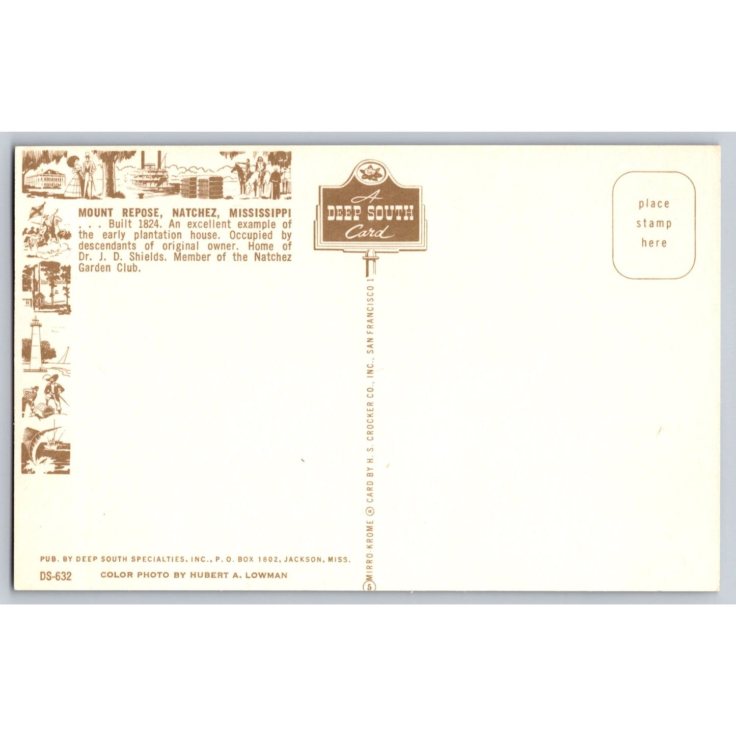 Pine Ridge MS Mississippi Mount Repose Natchez Chrome Postcard Unused Deep South