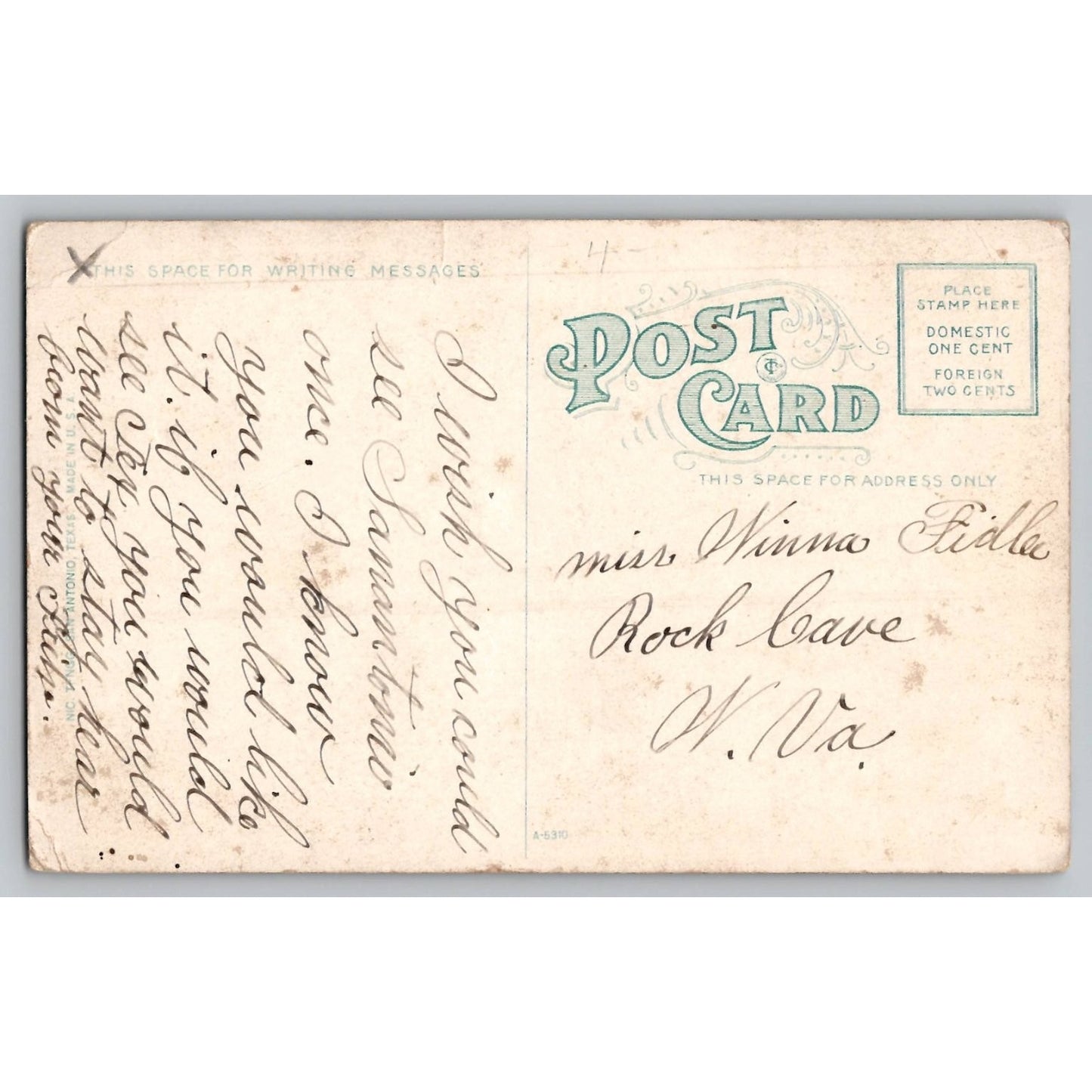 San Antonio TX Texas Gunter Hotel Early 1900s Divided Back Postcard