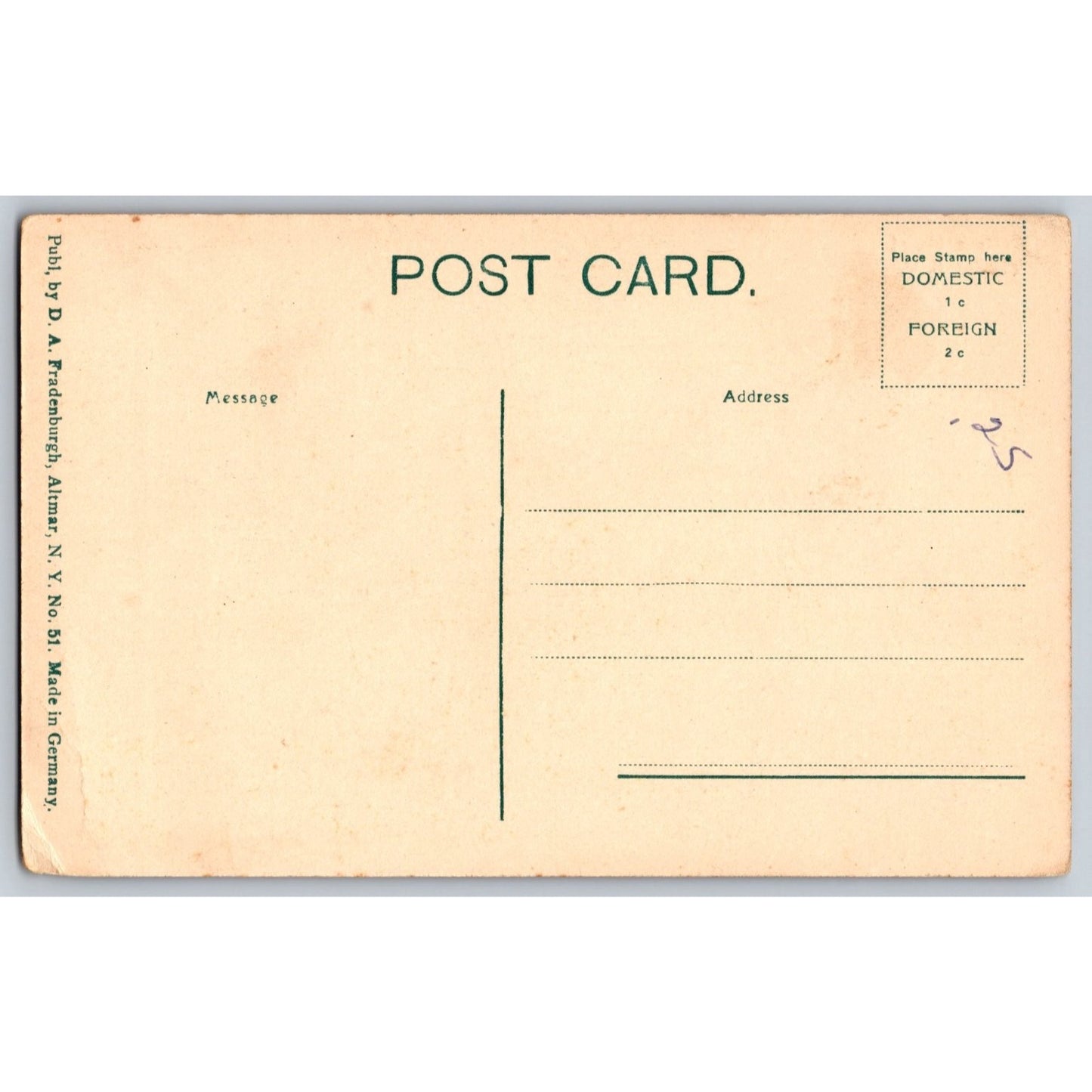 Altmar NY New York Cottage Hotel Divided Back Postcard Unused DA Fradenburgh