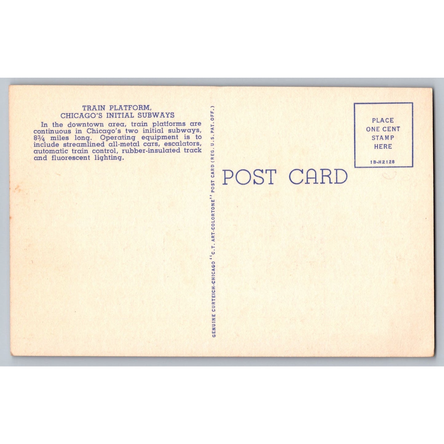 Chicago IL Illinois Train Platform Initial Subways Express Illustration 1940s Postcard