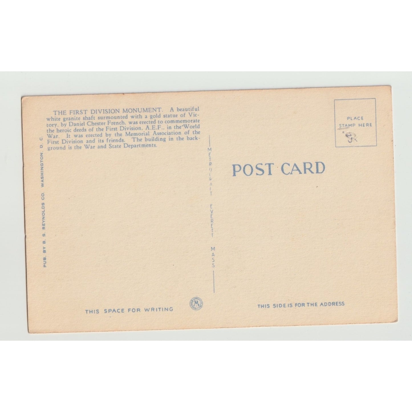 Washington DC First Division Monument War and State Department 1920s Postcard