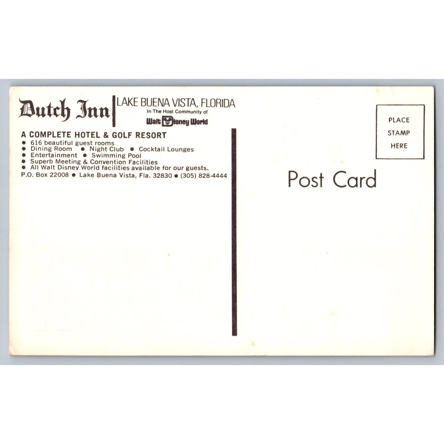Buena Vista FL Florida Dutch Inn Hotel Golf Resort Lake Illustrated Postcard Unused