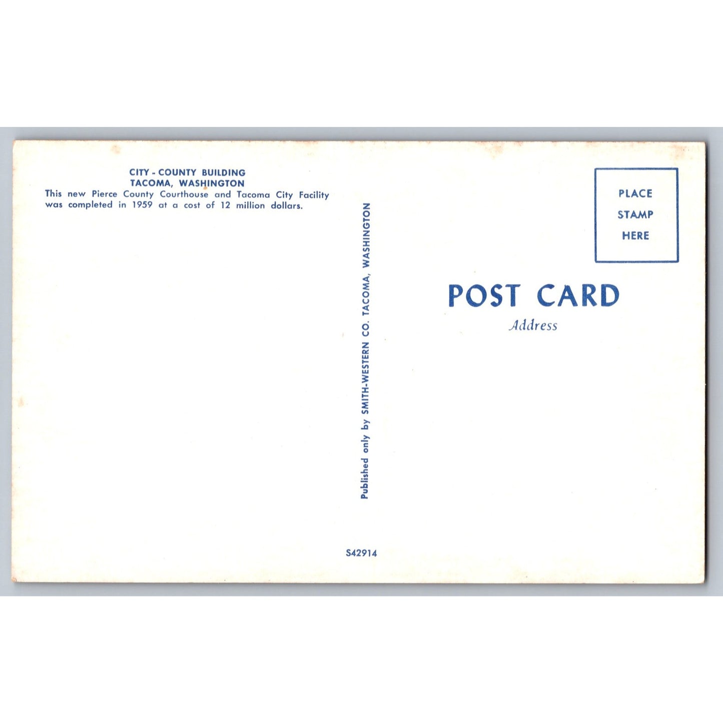 Tacoma WA Washington City-County Building 1959 Chrome Postcard Smith-Western