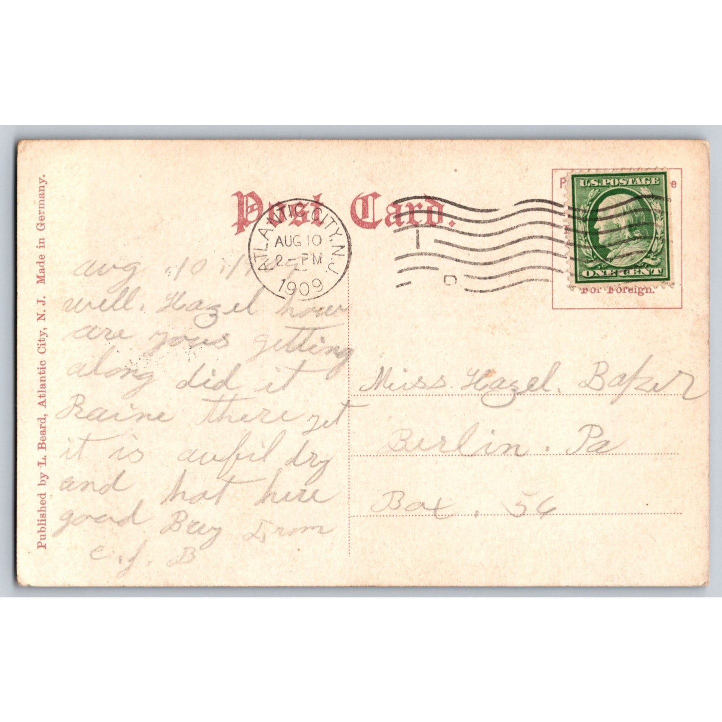 Atlantic City NJ New Jersey St. Nicholas Catholic Church 1909 Postcard Used