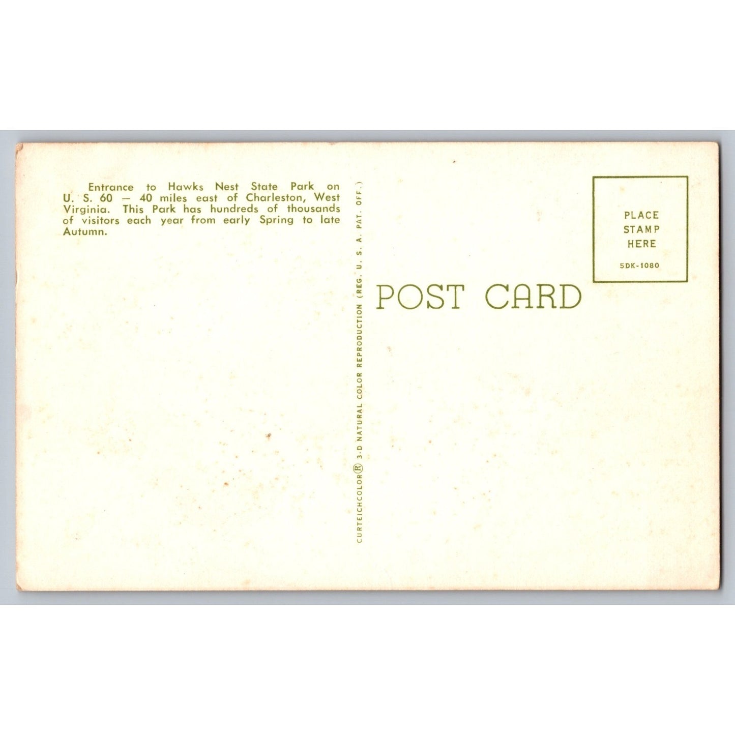 Ansted WV West Virginia Hawks Nest State Park Entrance Chrome Postcard Unused