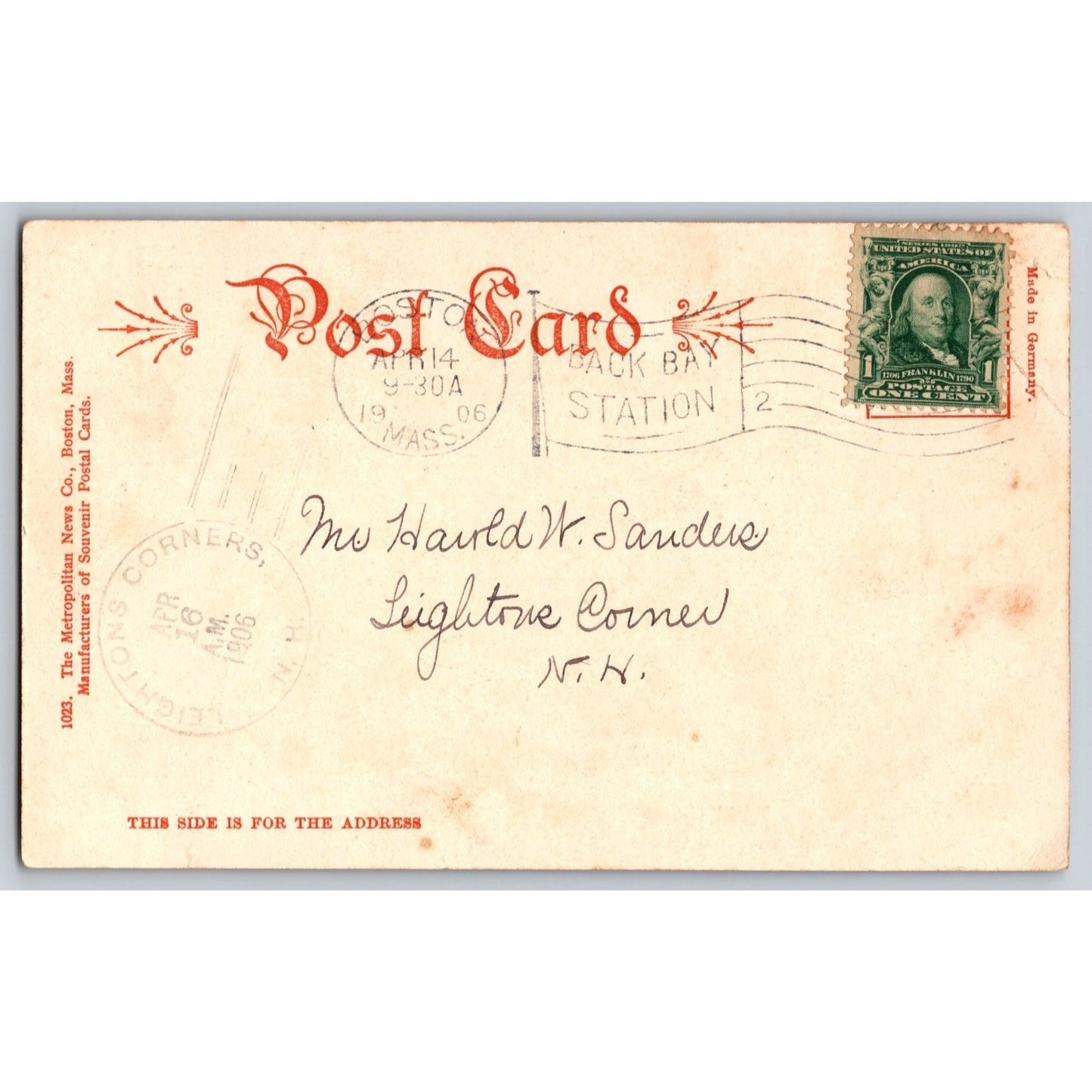 Boston MA Massachusetts South Terminal Station 1906 Undivided Back Postcard Used