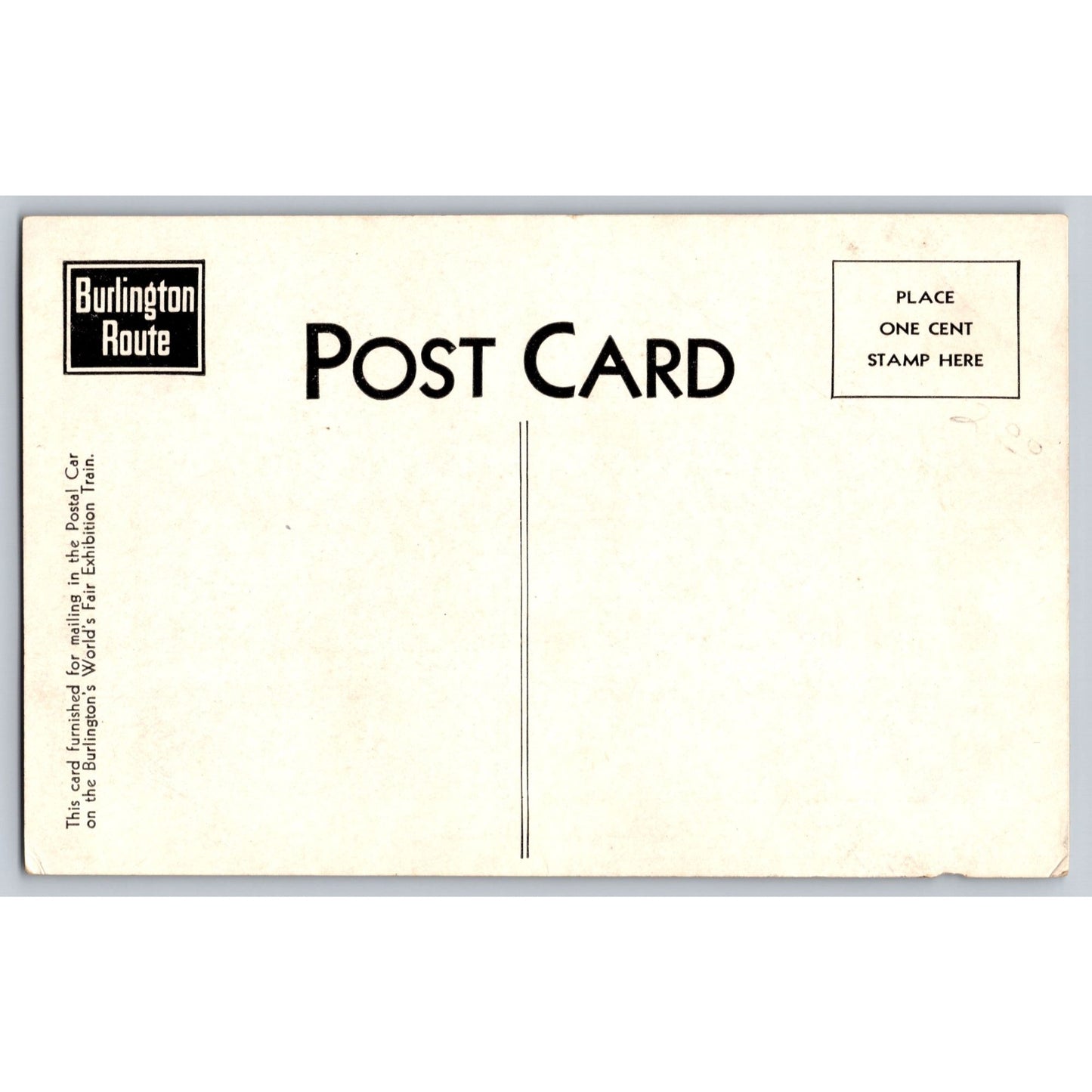 Burlington VT Vermont Route Railway Post Office World Fair Exhibit 1934 Postcard