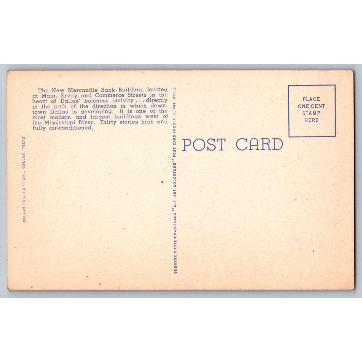 Dallas TX Texas The New Mercantile Bank Building White Border 1930s Postcard