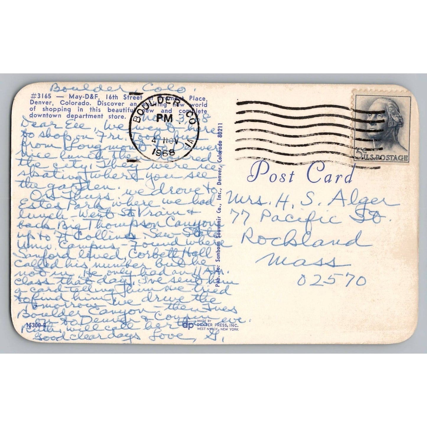 Postcard CO Colorado Denver May D&F Chrome Used with Stamp