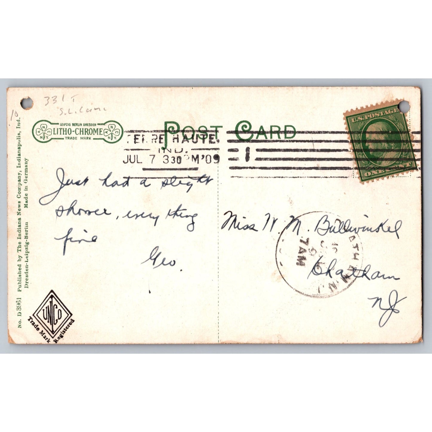 Terra Haute IN Indiana Elks Building 1909 Undivided Back Postcard Used