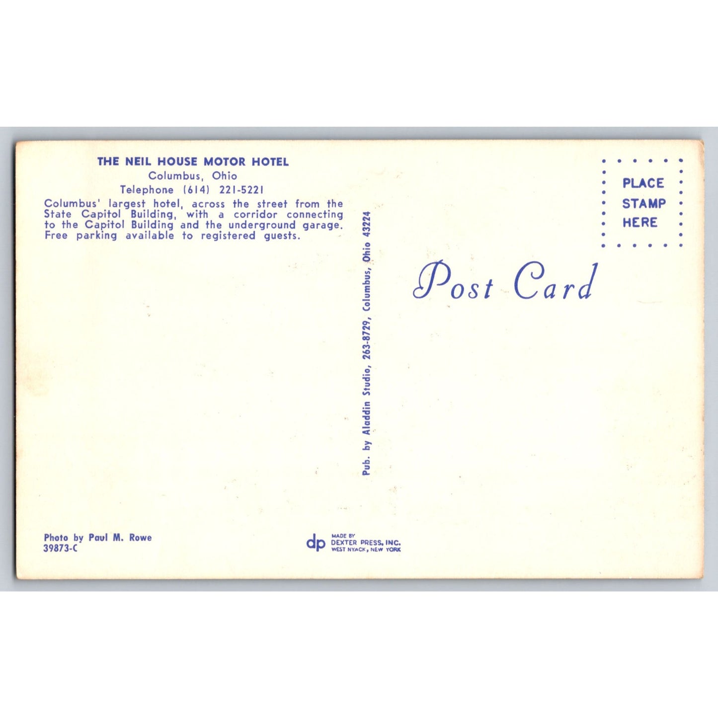 Columbus OH Ohio The Neil House Motor Hotel Chrome Postcard Dexter Press