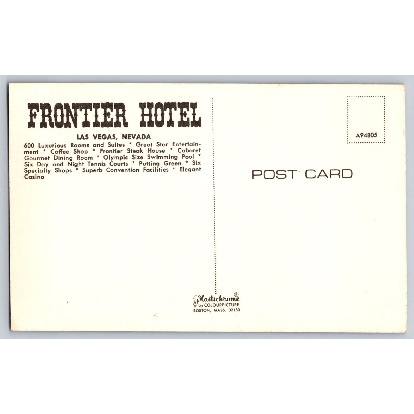 Las Vegas NV Nevada Frontier Hotel Chrome Postcard Unused Plastichrome