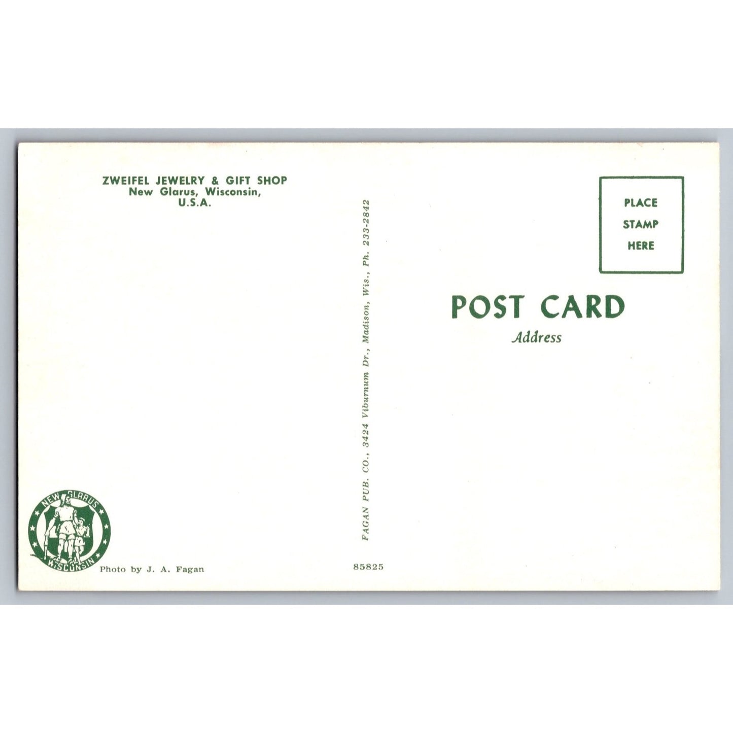 New Glarus WI Wisconsin Zweifel Jewelry & Gift Shop 1970s Chrome Postcard Unused
