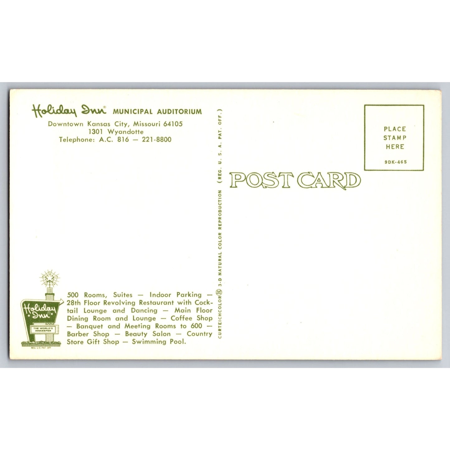 Kansas City MO Missouri Holiday Inn Municipal Auditorium Illustrated Postcard