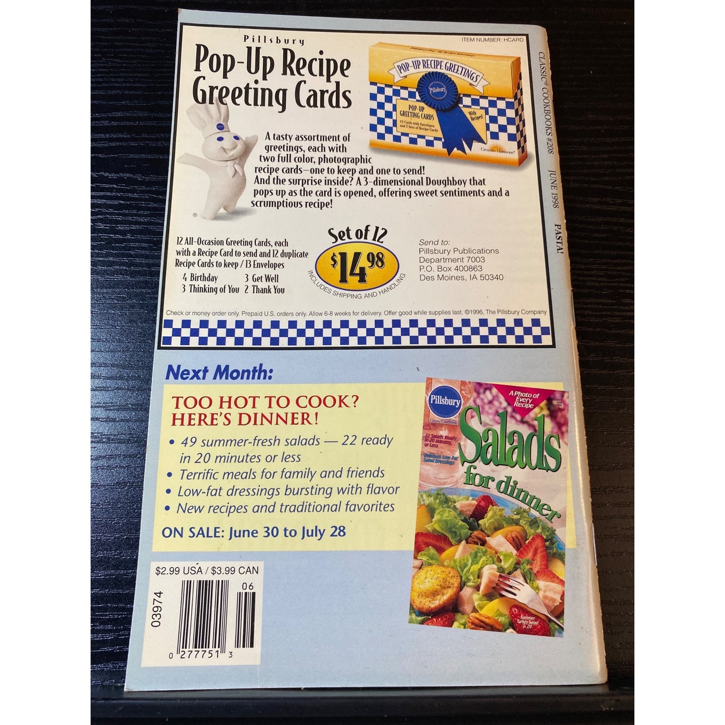 Pillsbury Classic Cookbook Booklet Pasta June 1998 Issue #208