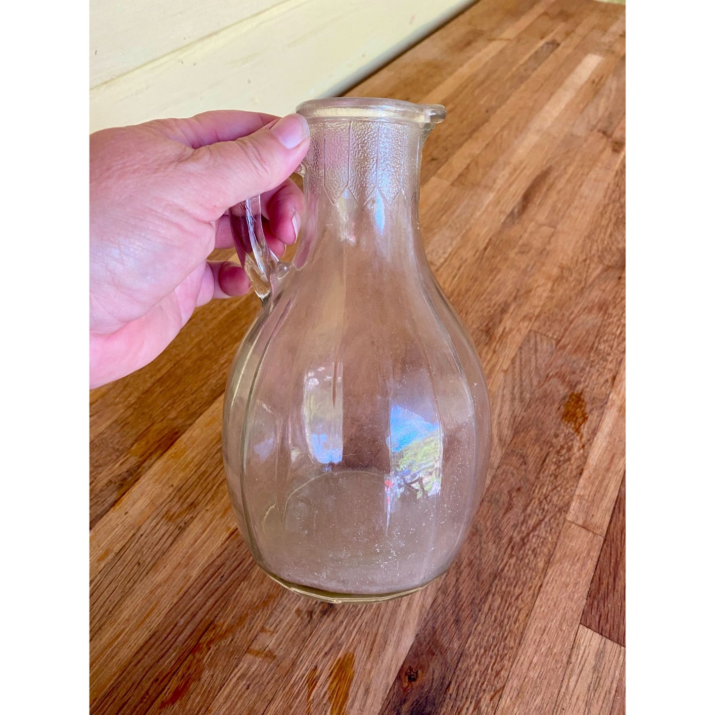 White House Vinegar Pitcher With Handle And Etched Details For Serving Or Decorative Use