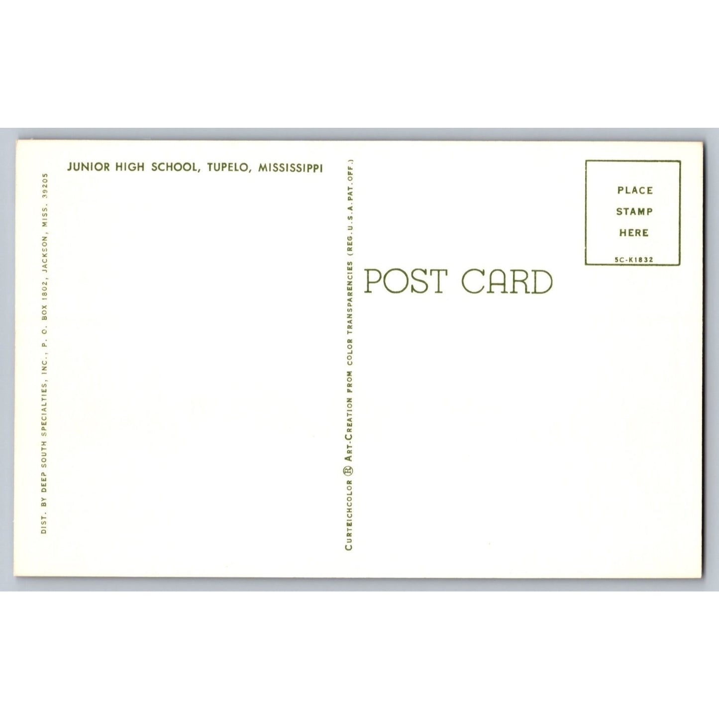 Tupelo MS Mississippi Junior High School Chrome Postcard Unused Curteich