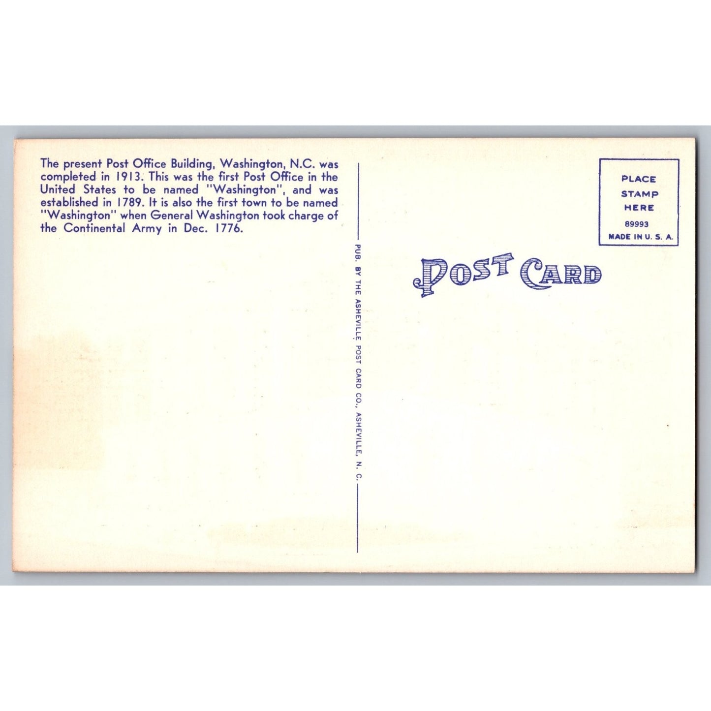 Washington NC North Carolina US Post Office Building Linen Postcard Unused