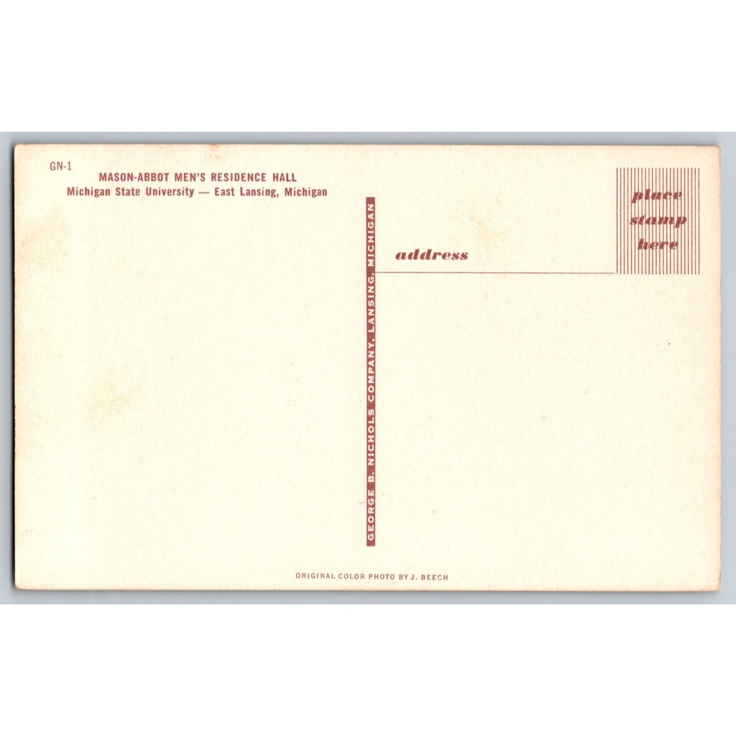 East Lansing MI Michigan State College Mason Abbot Men's Hall Chrome Postcard