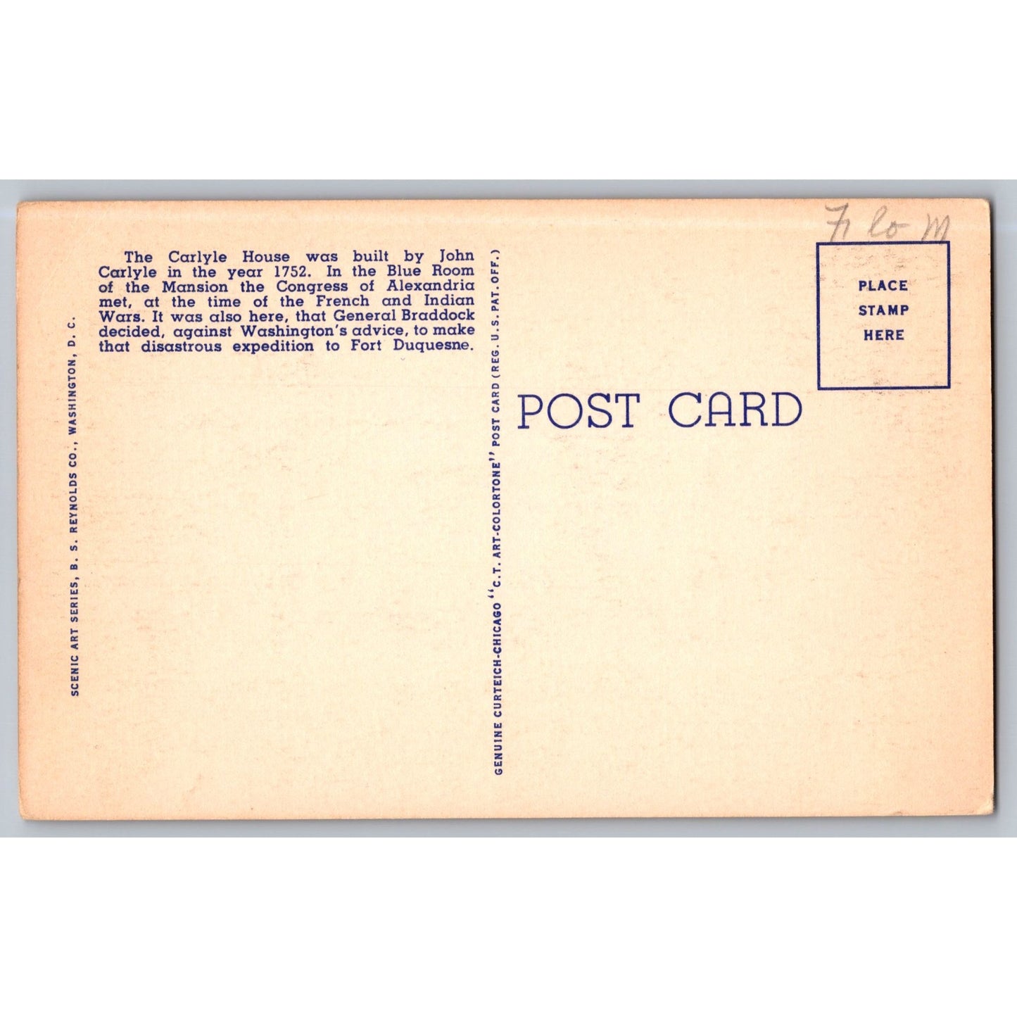 Alexandria VA Virginia Carlyle House Linen Postcard Unused Curteich