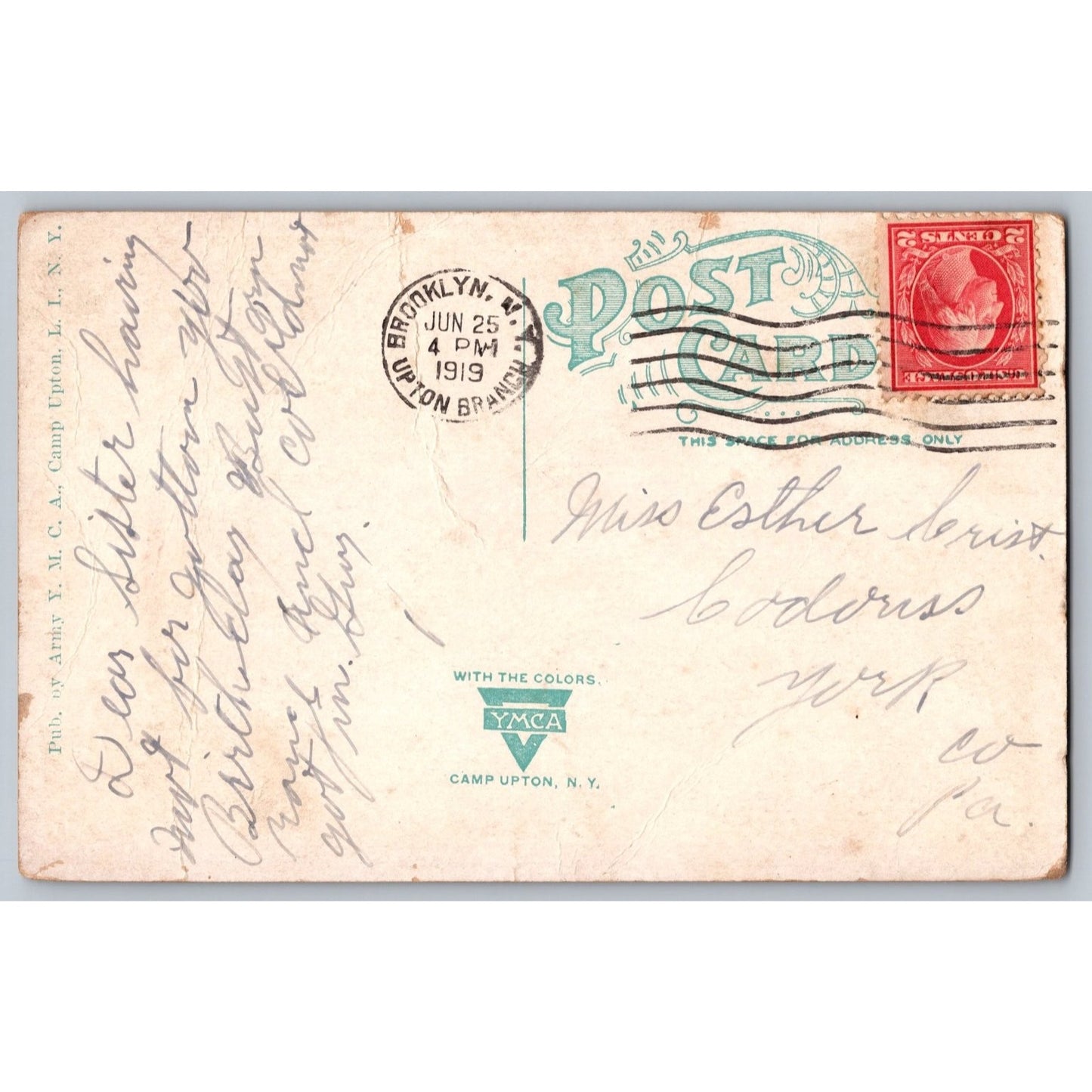 Long Island NY New York YMCA Camp Upton Tower 1919 Divided Back Postcard Used