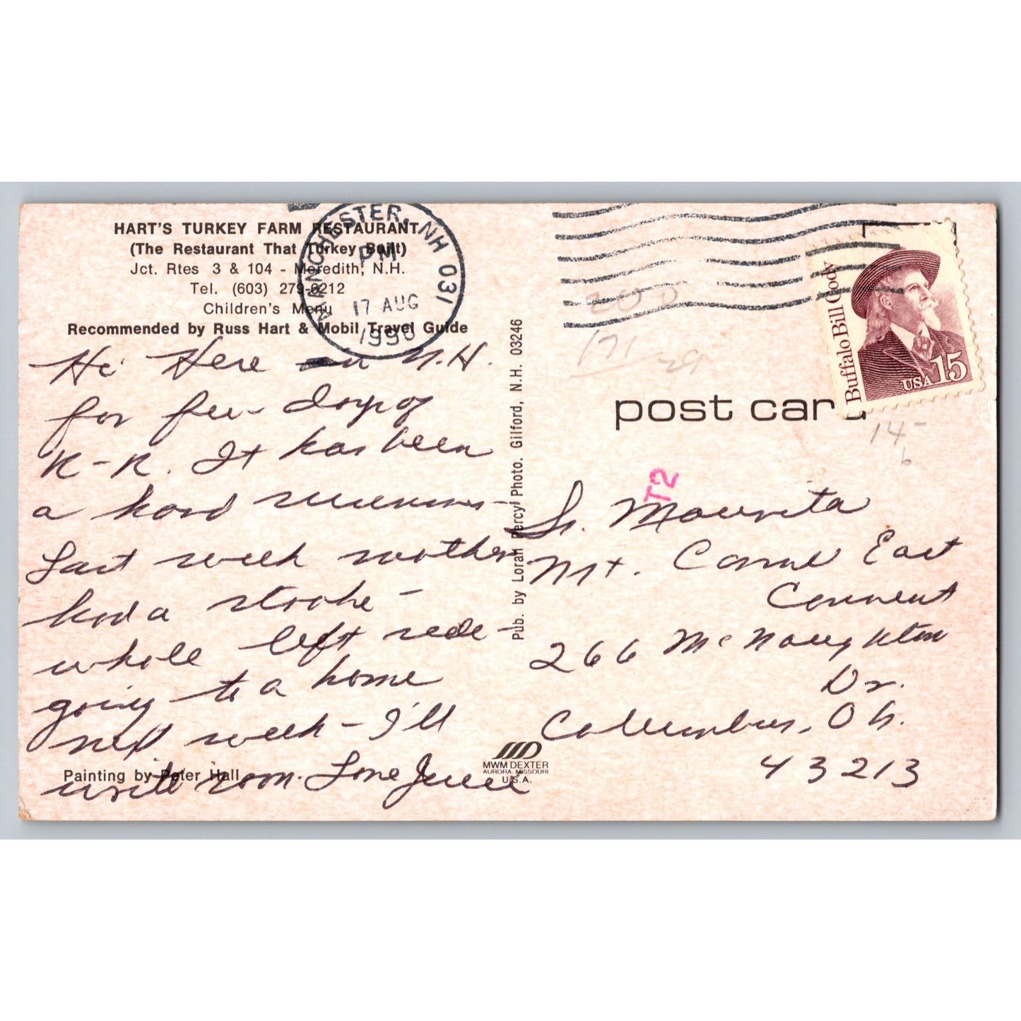 Meredith NH New Hampshire Hart's Turkey Farm Restaurant Illustrated Postcard