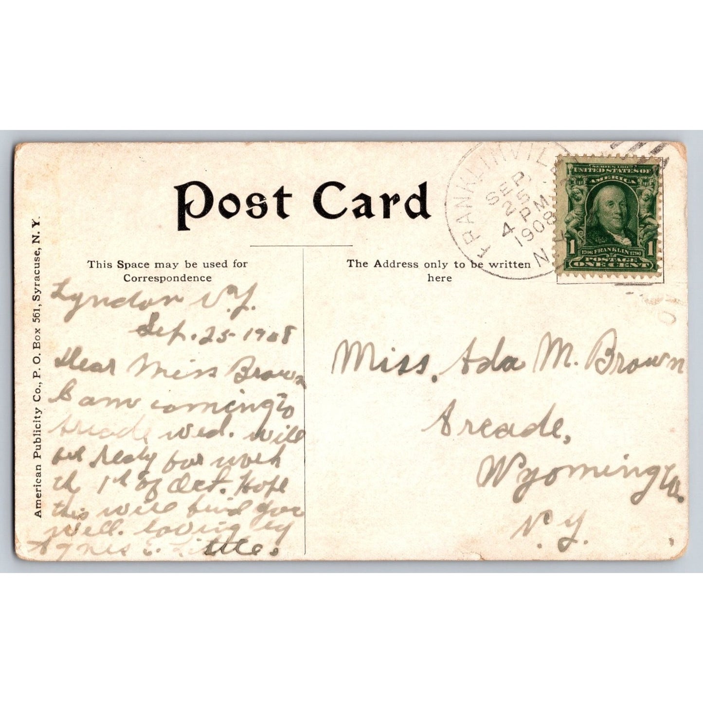 Syracuse NY New York Fayette Park 1908 Divided Back Postcard Used