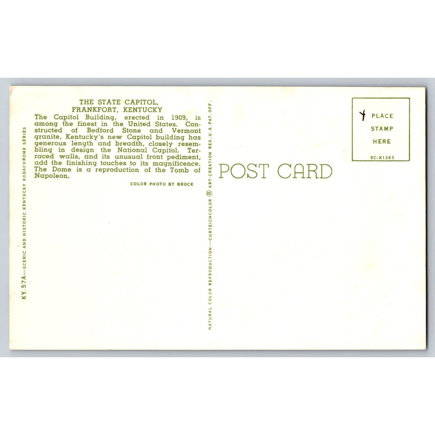 Frankfort KY Kentucky State Capitol Chrome Postcard Unused