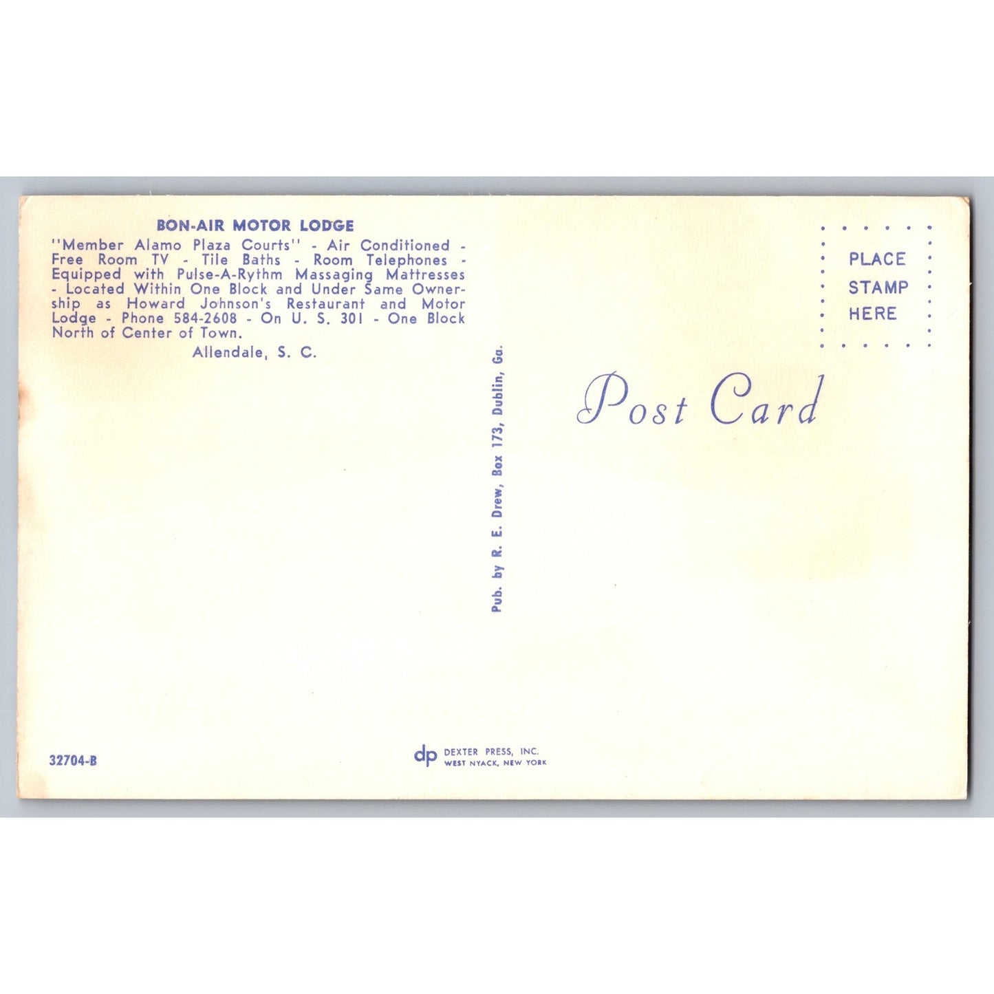 Allendale SC South Carolina Bon-Air Motor Lodge Motel Chrome Postcard Unused