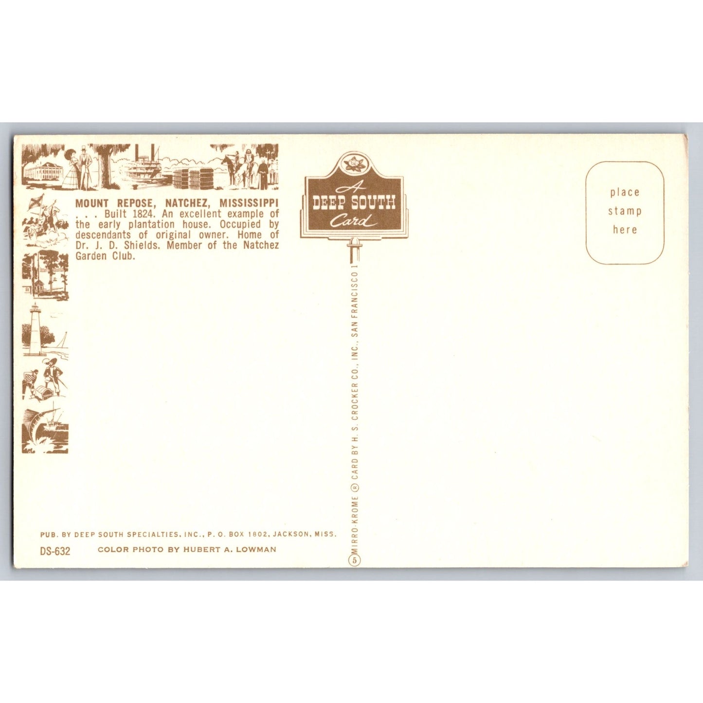 Natchez MS Mississippi Mount Repose Plantation Chrome Postcard Deep South Card