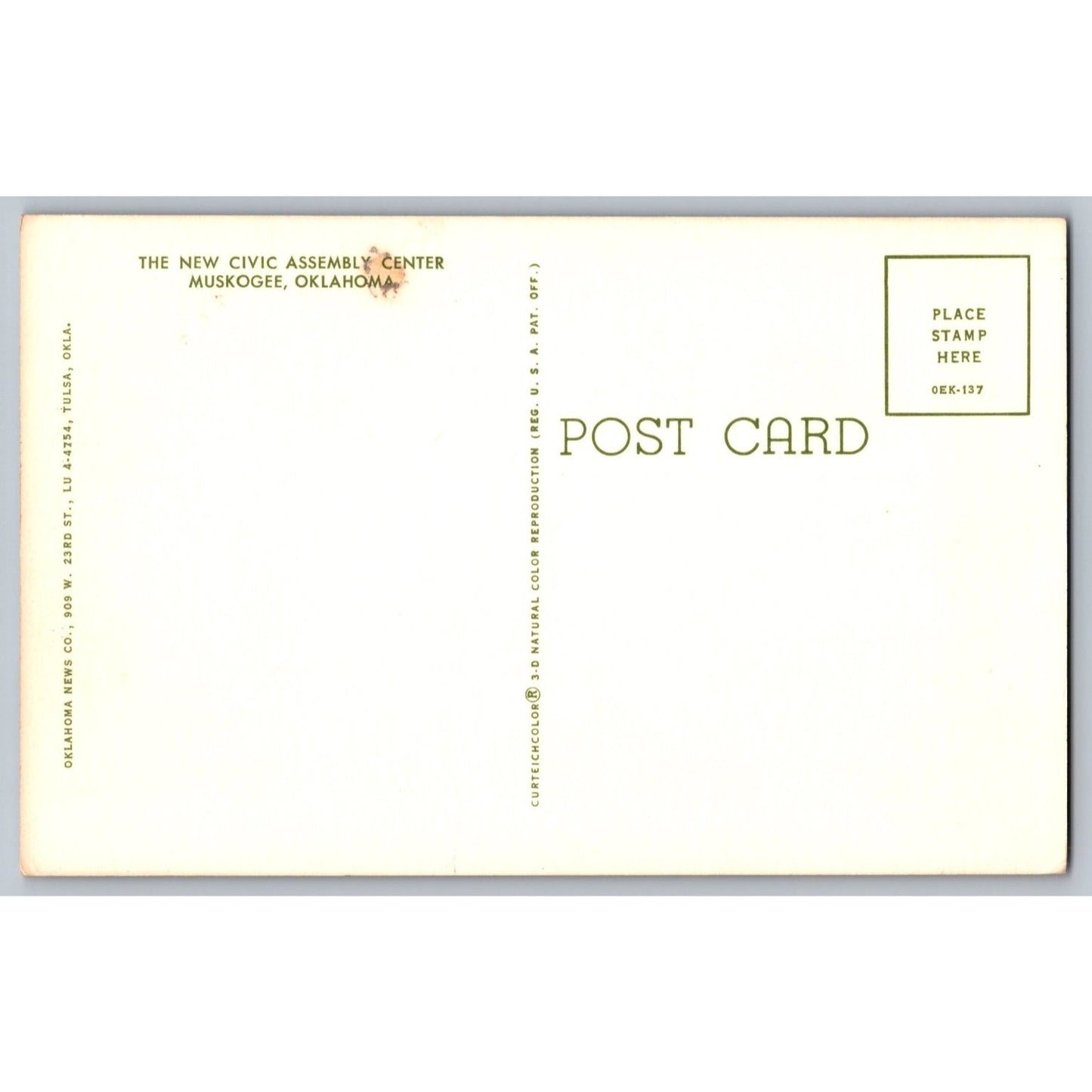 Muskogee OK Oklahoma The New Civic Assembly Center Chrome Postcard Unused