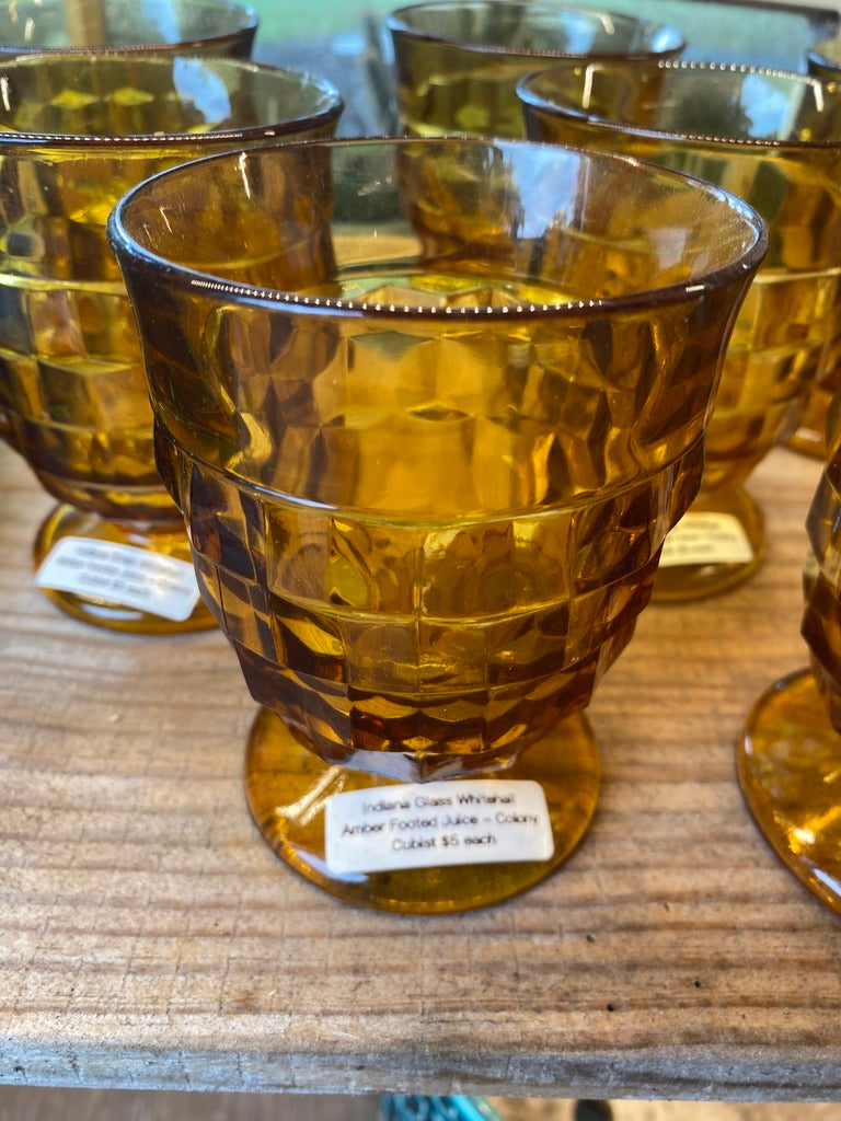 Vintage Indiana Glass Whitehall Amber Cubist Juice Glass - Mid Century Amber Glassware 8 pcs