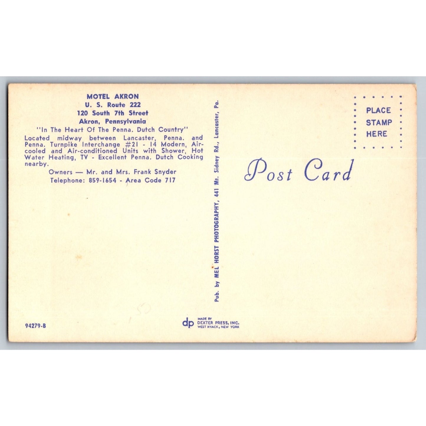 Akron PA Pennsylvania Motel Akron Chrome Postcard US Route 222 Dexter Press