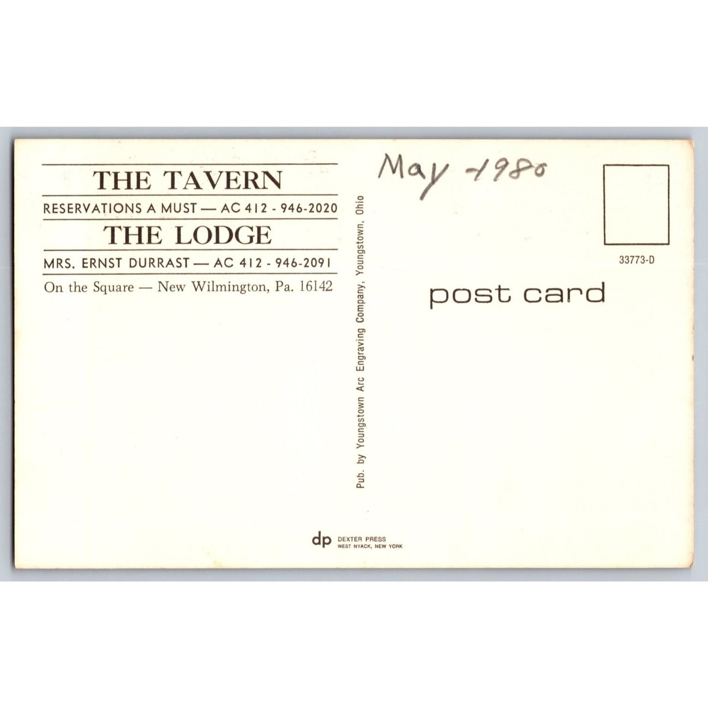 New Wilmington PA Pennsylvania The Tavern and Lodge Postcard Dexter Press