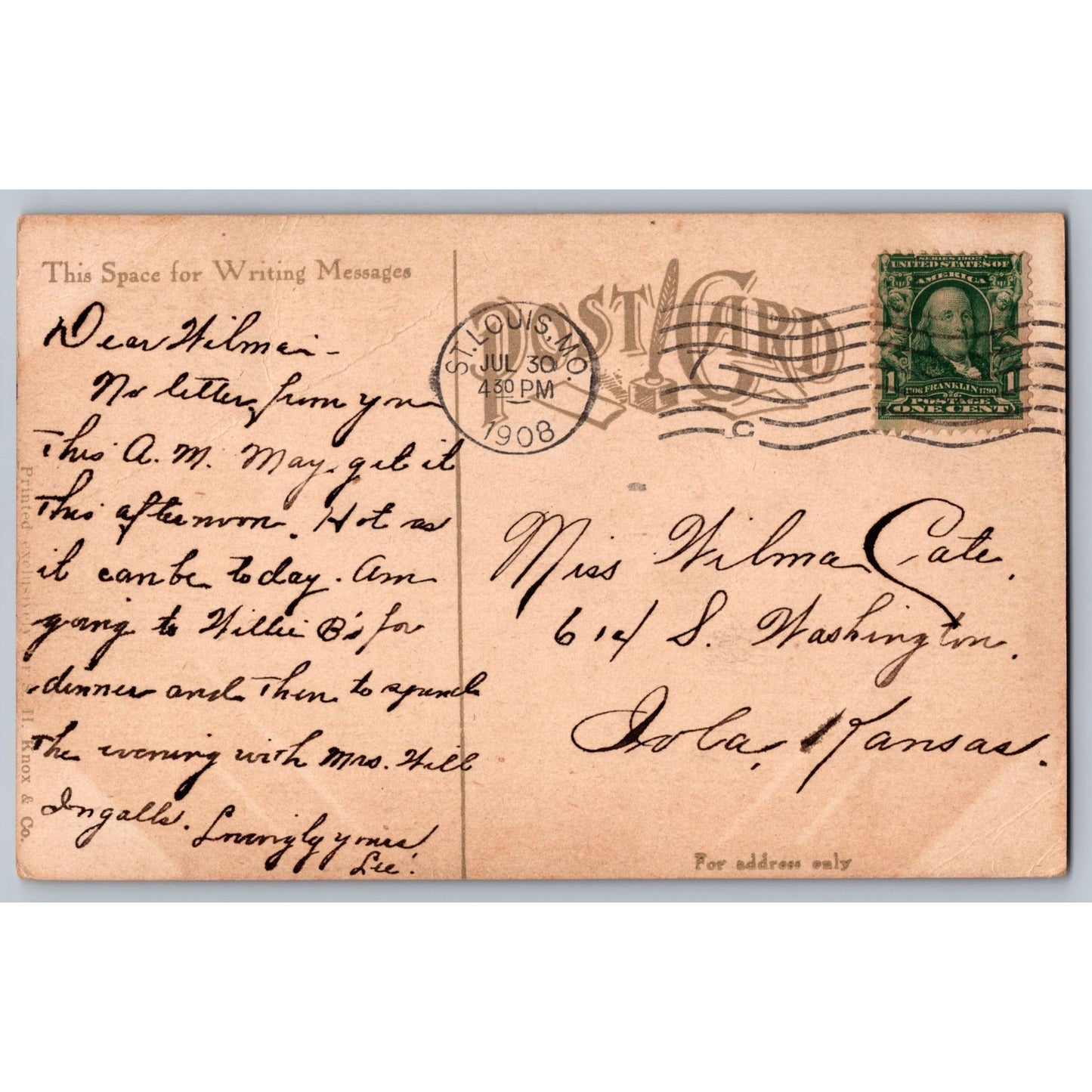St Louis MO Missouri First Presbyterian Church 1908 Divided Back Postcard Used