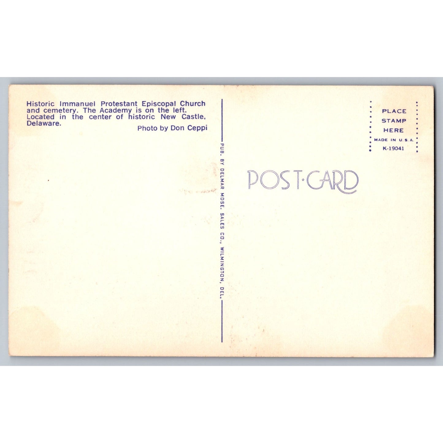 New Castle DE Delaware Protestant Immanuel Episcopal Church Cemetery Postcard