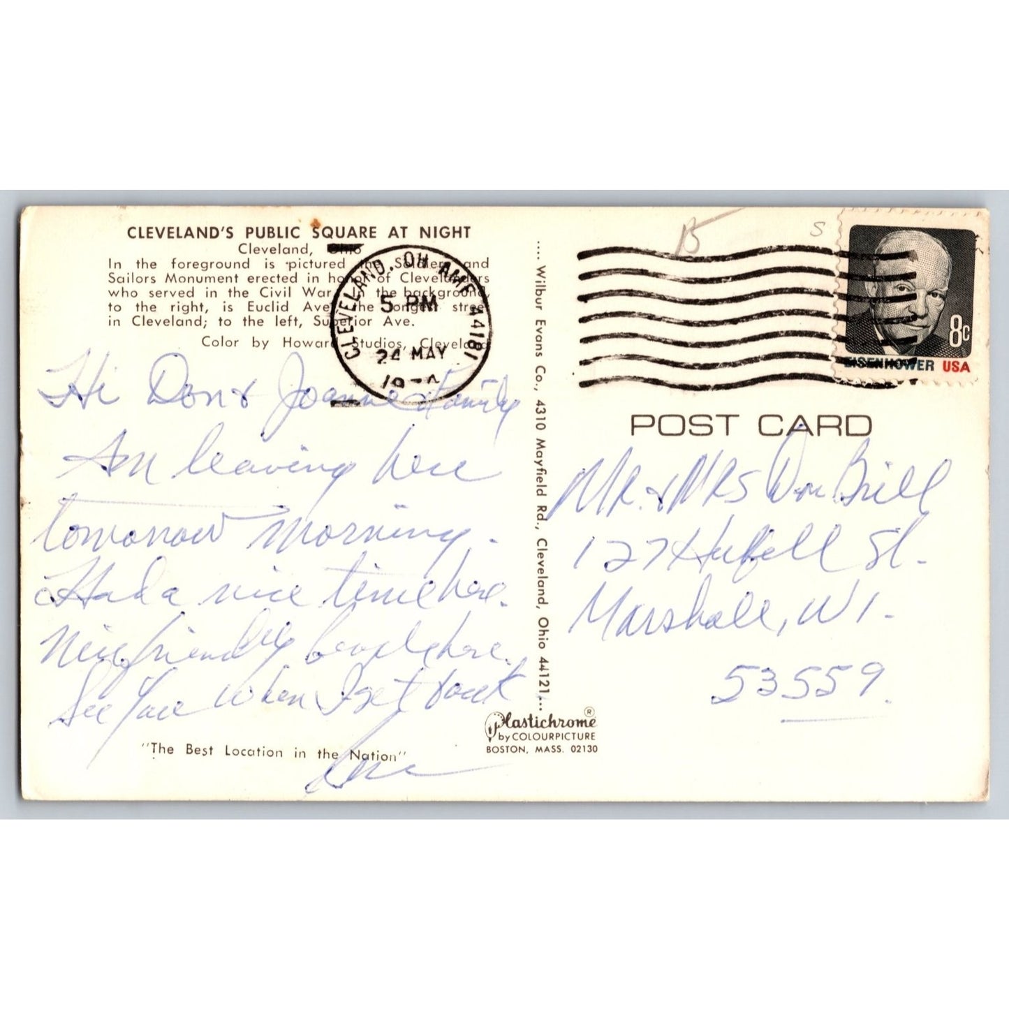 Cleveland OH Ohio Public Square with Soldiers Monument Night View Postcard