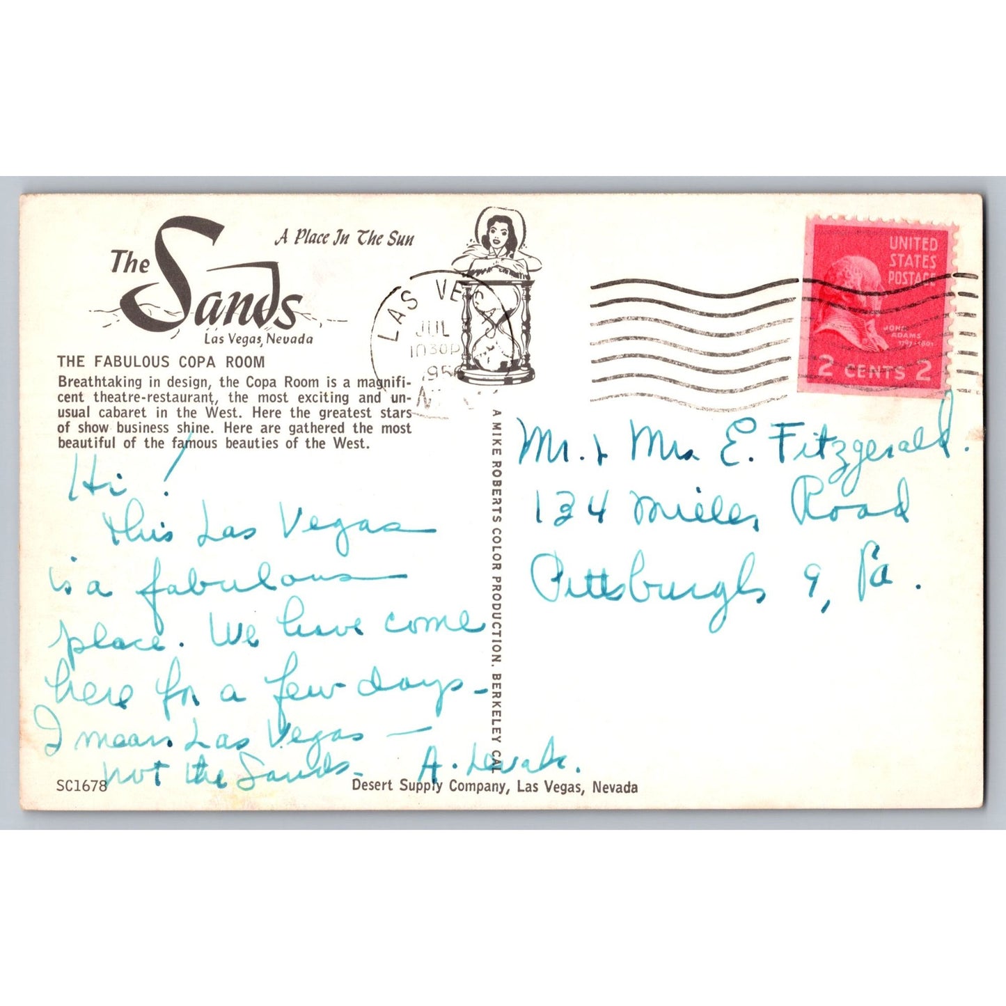 Las Vegas NV Nevada The Sands Copa Room Show Scene & Audience 1950s Chrome Postcard
