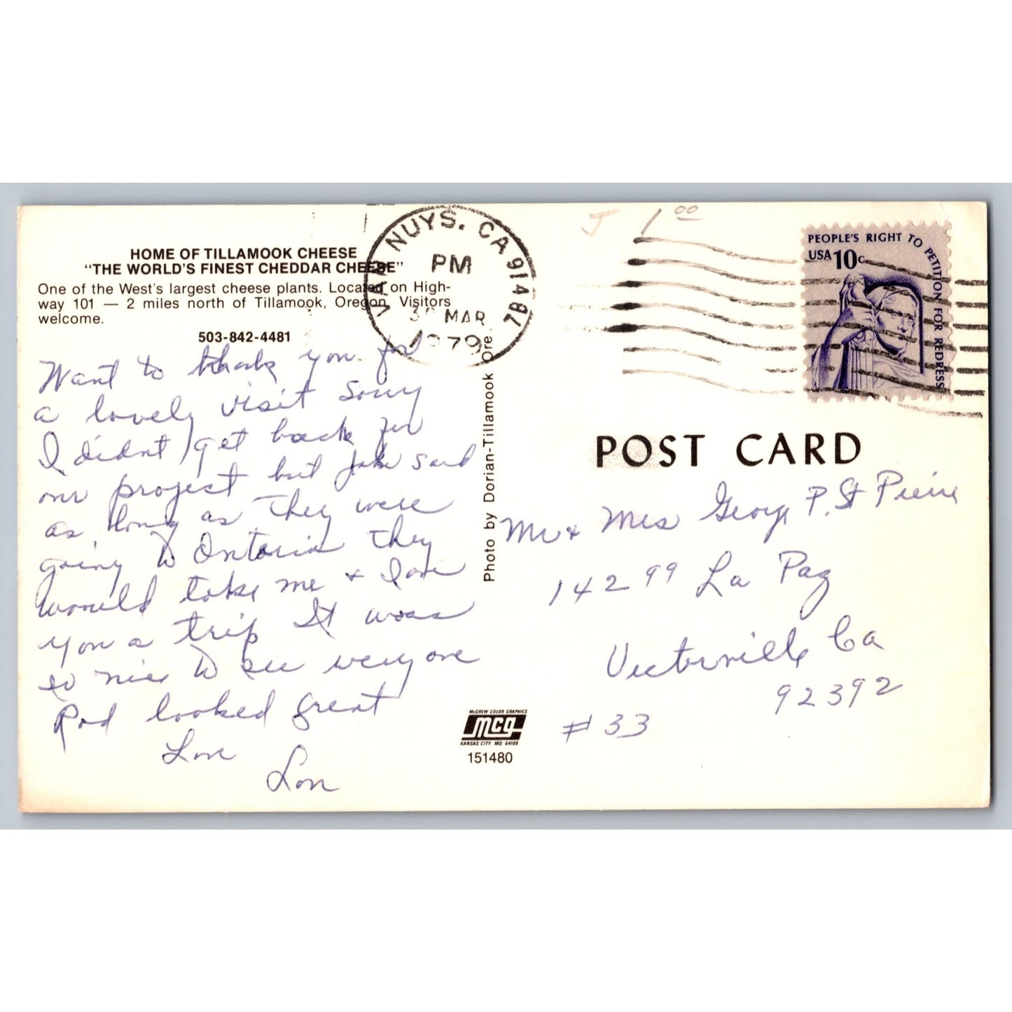 Tillamook OR Oregon Cheddar Cheese Factory 1970s Chrome Postcard Dorian Studio