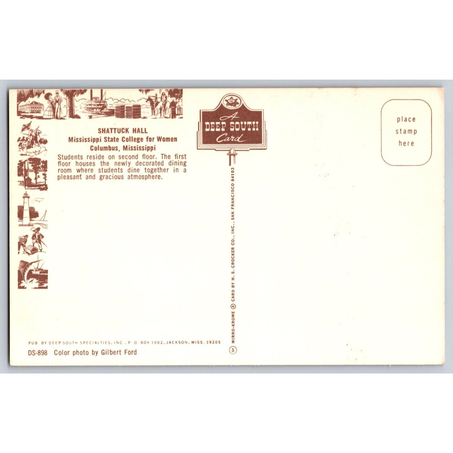 Columbus MS Mississippi State MSU College for Women Shattuck Hall Chrome Postcard