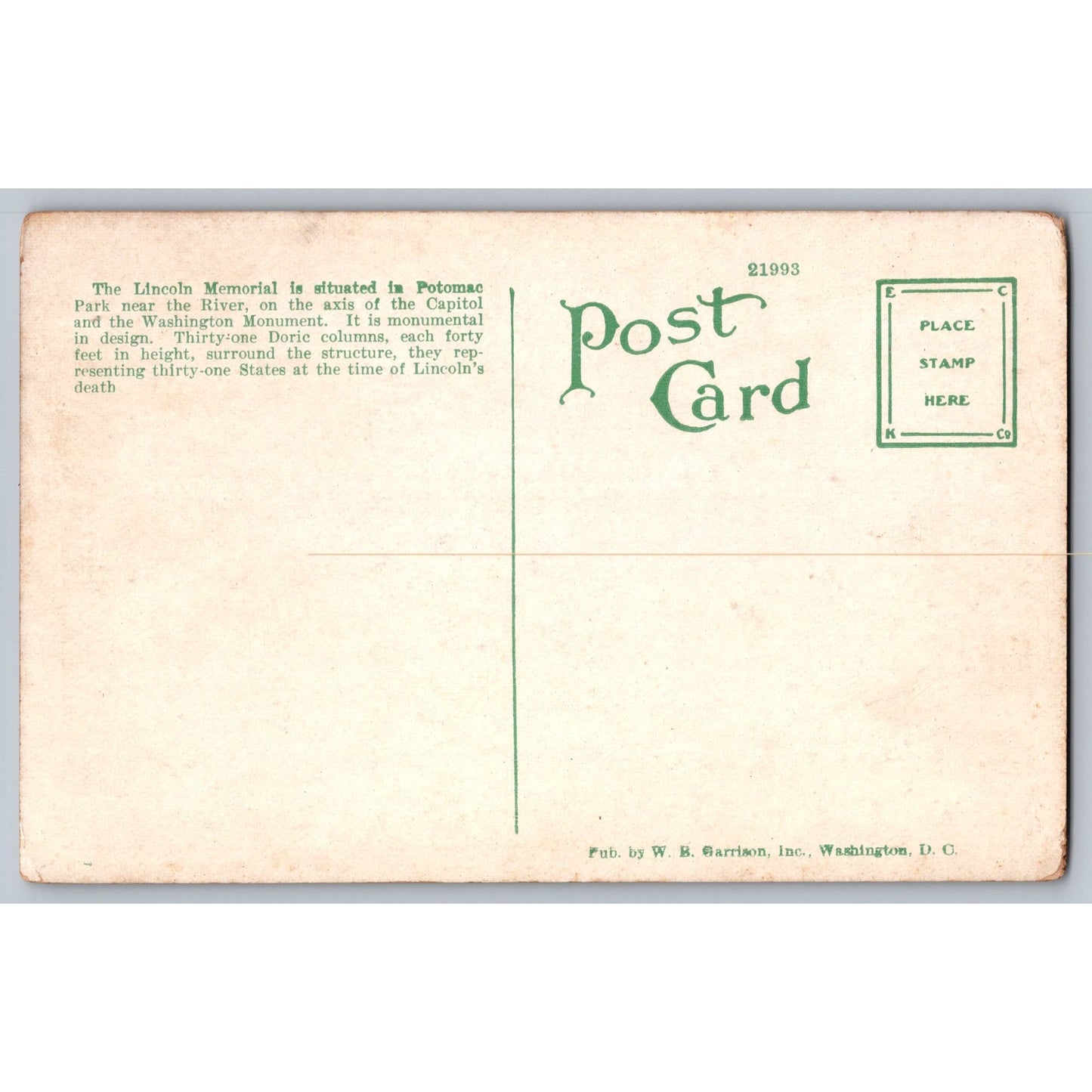 Postcard DC Washington Lincoln Memorial W.H. Garrison Offset White Border