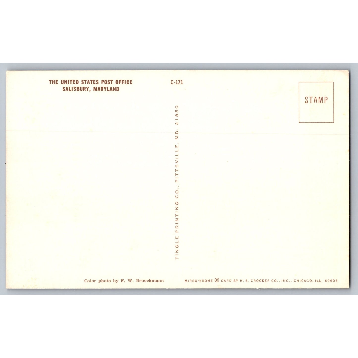 Salisbury MD Maryland US Post Office Chrome Postcard Unused