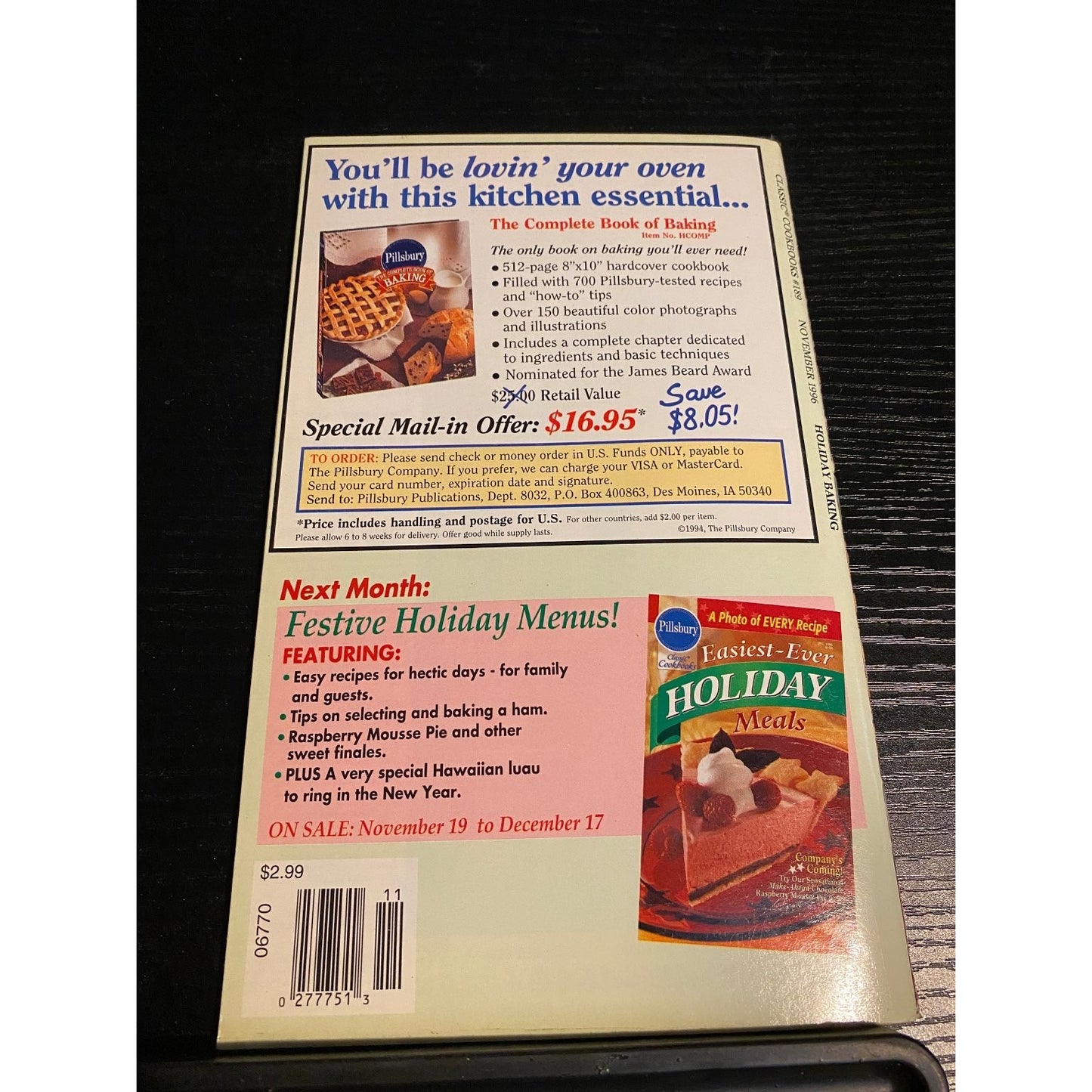 Pillsbury Classic Cookbook Booklet Nov 1996 Holiday Baking Recipes