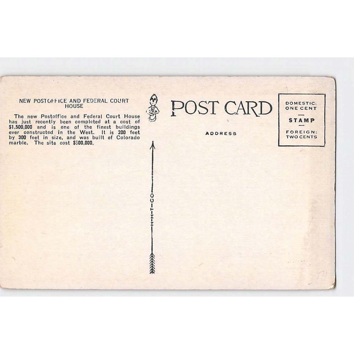 Denver CO Colorado Post Office & Federal Court Bldg White Border Postcard Unused