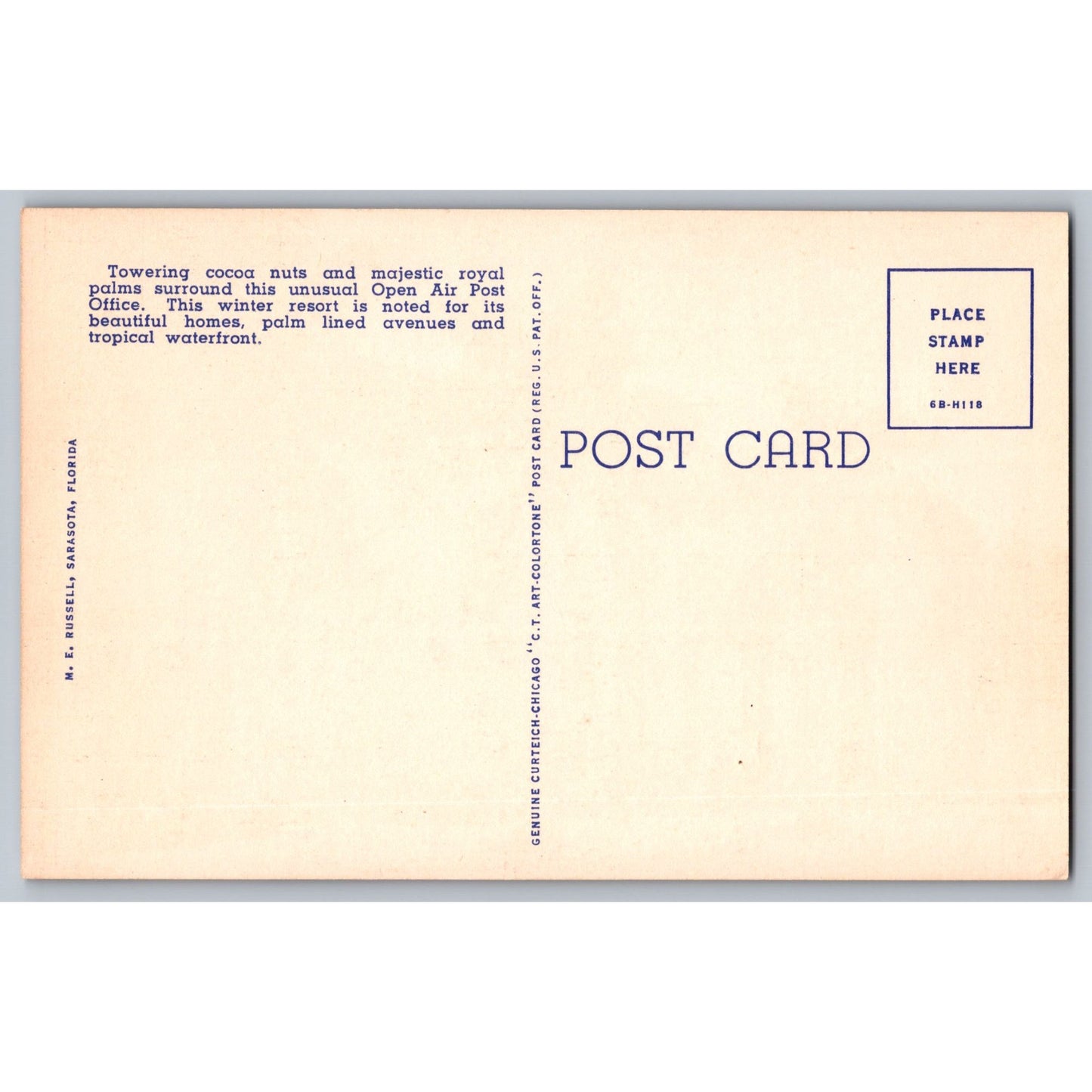Fort Myers FL Florida Royal Palms and Post Office Curt Teich Linen Postcard