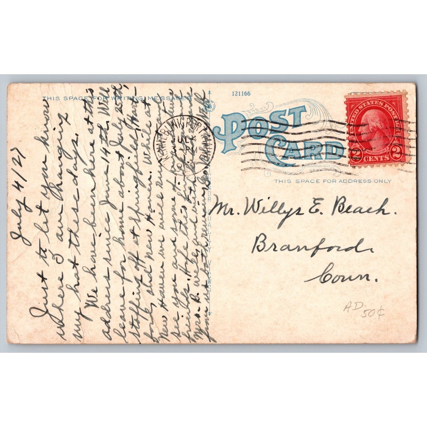 Kennebunkport ME Maine Old Fort Inn 1921 White Border Postcard Used
