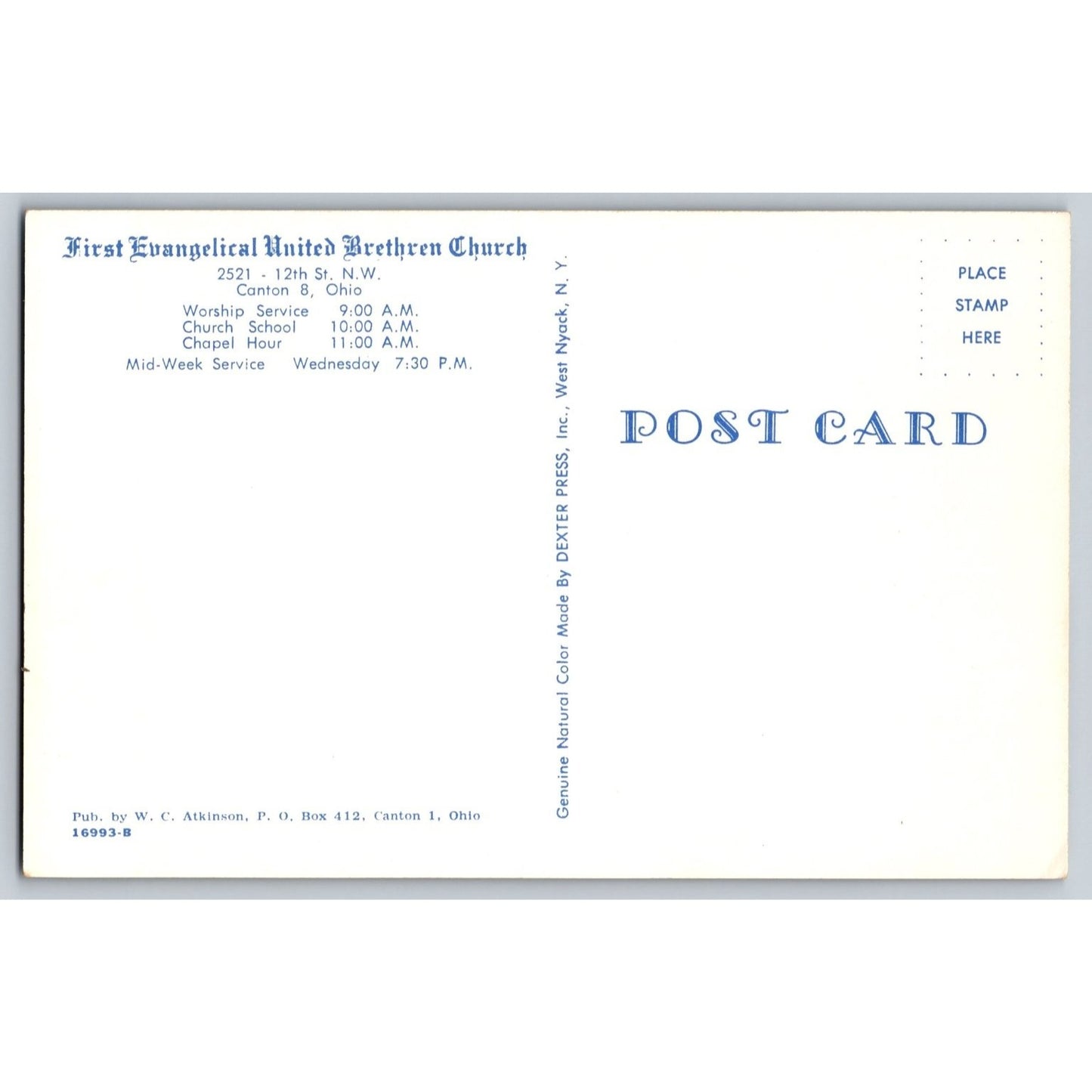 Canton OH Ohio First Evangelical United Brethren Church Chrome Postcard