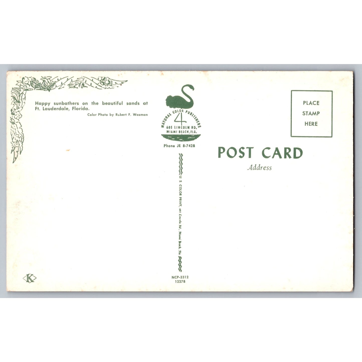 Postcard FL Florida Ft. Lauderdale Florida Beach Chrome Unused Robert Wasman